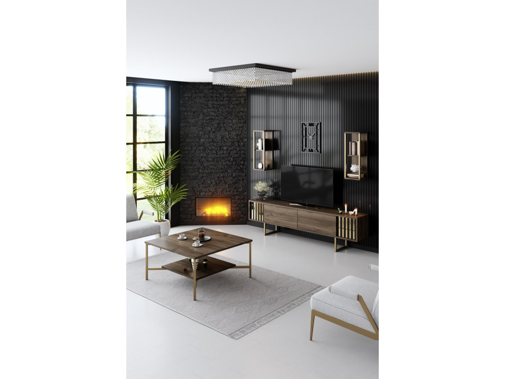 TV-Möbel aus Holz "Gold Line" - 180 x 30 x 48 cm - NussbaumSchwarz