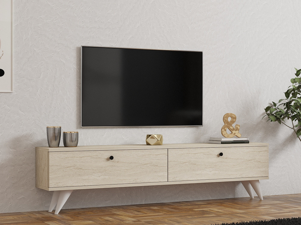 TV-Möbel aus Holz "Parlak" - 160 x 25 x 40 cm - Beige