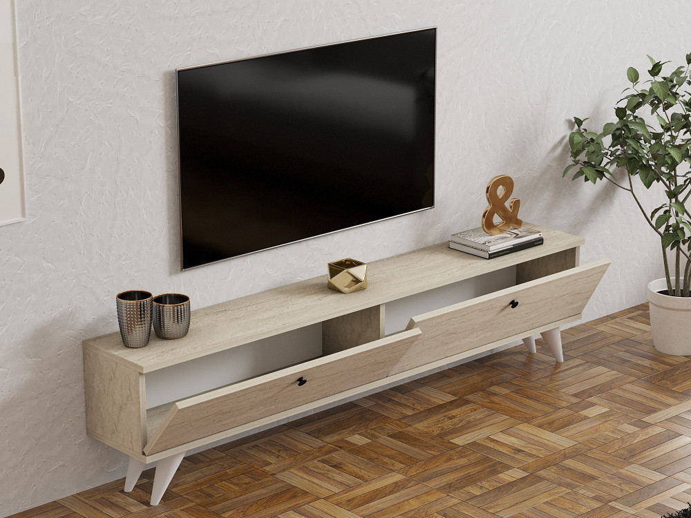 TV-Möbel aus Holz "Parlak" - 160 x 25 x 40 cm - Beige