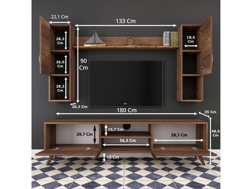 TV-Möbel-Set aus Holz "Mezalun" - 180 x 35 x 48 cm - Braun