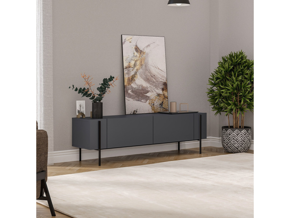 TV-Möbel aus Holz "Herman" - 160 x 31 x 45 cm - Anthrazitgrau