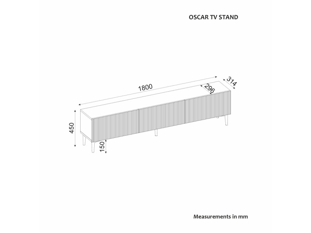 TV-Möbel aus Holz "Oscar" - 180 x 31 x 45 cm - Beige