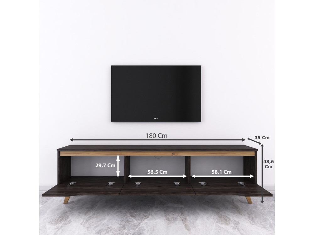 TV-Möbel aus Holz "Digi" - 180 x 35 x 48 cm - Schwarz