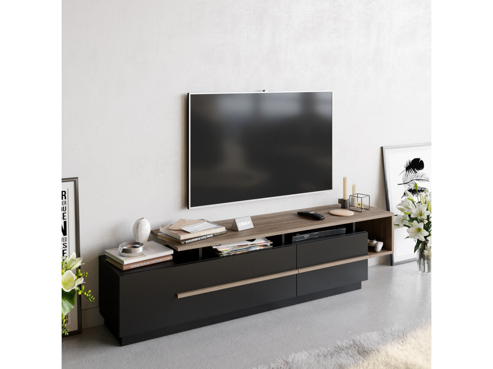TV-Möbel aus Holz "Basak" - 180 x 40 x 46 cm - Schwarz