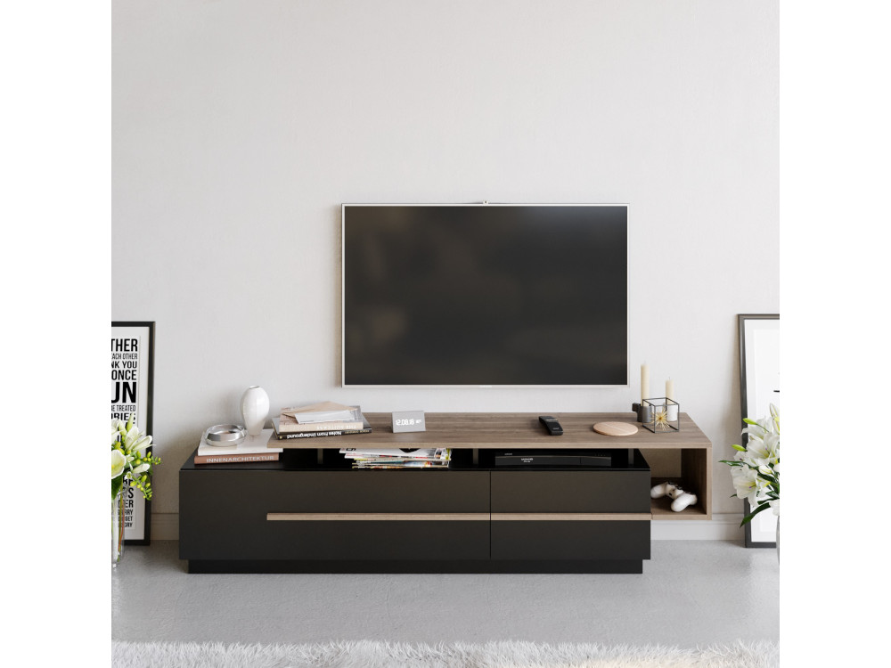 TV-Möbel aus Holz "Basak" - 180 x 40 x 46 cm - Schwarz
