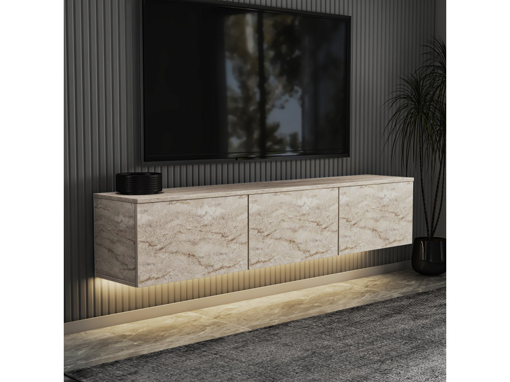 Hänge-TV-Möbel aus Holz mit LED-Beleuchtung "Neon illuminated" - 160 x 32 x 35 cm - Travertin