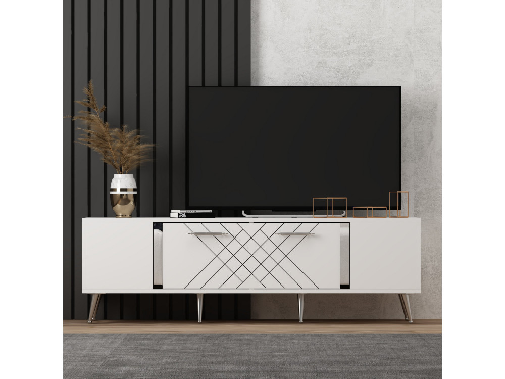 TV-Möbel aus Holz "Detas" - 150 x 35 x 48 cm - Silber