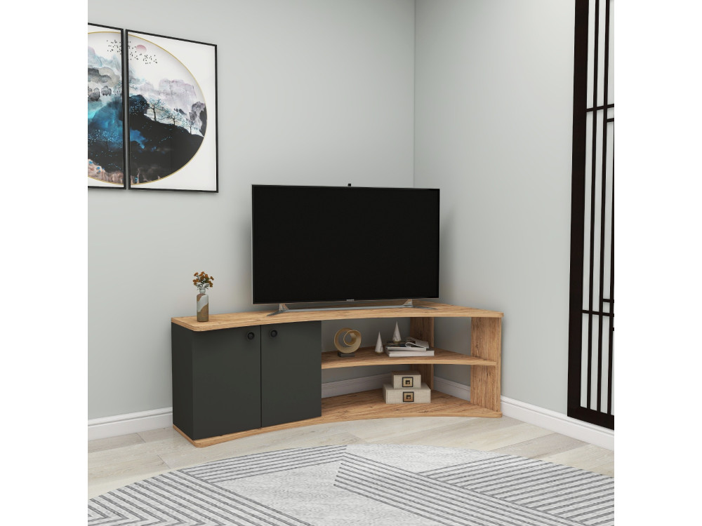 Eck-TV-Möbel aus Holz "Termera" - 135 x 67 x 48 cm - Braun