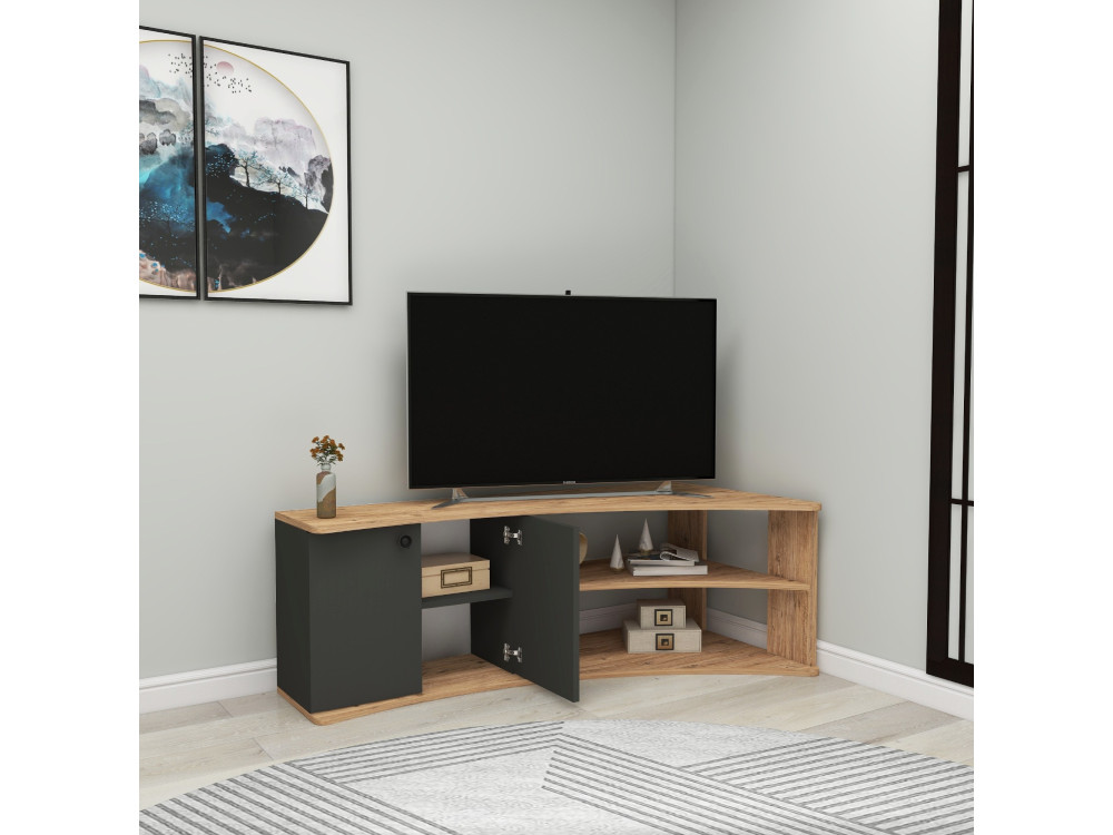 Eck-TV-Möbel aus Holz "Termera" - 135 x 67 x 48 cm - Braun