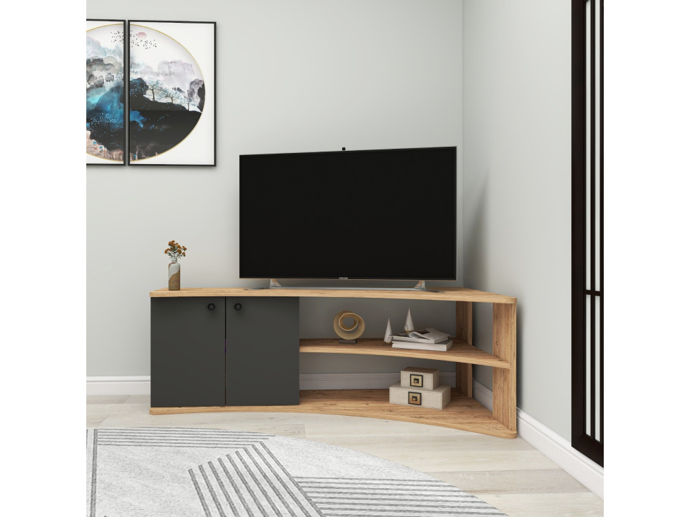 Eck-TV-Möbel aus Holz "Termera" - 135 x 67 x 48 cm - Braun