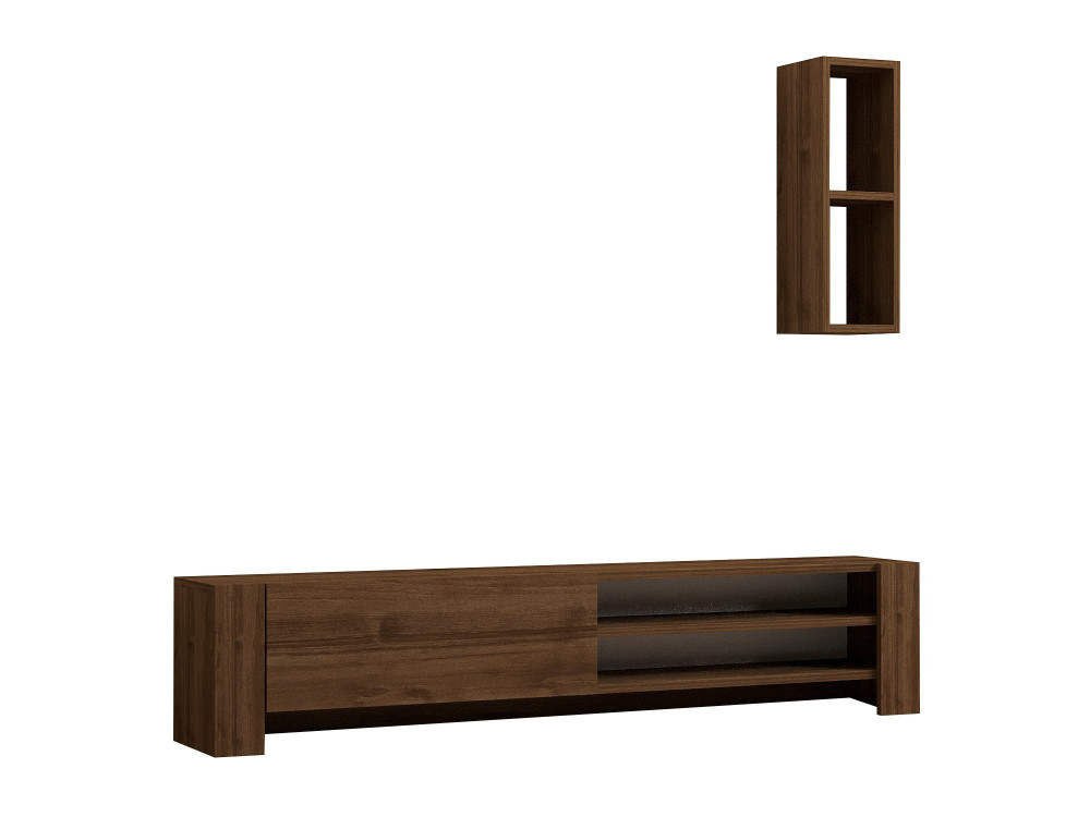 TV-Möbel mit Wandregal aus Holz "Naz" - 160 x 26 x 33 cm - Braun