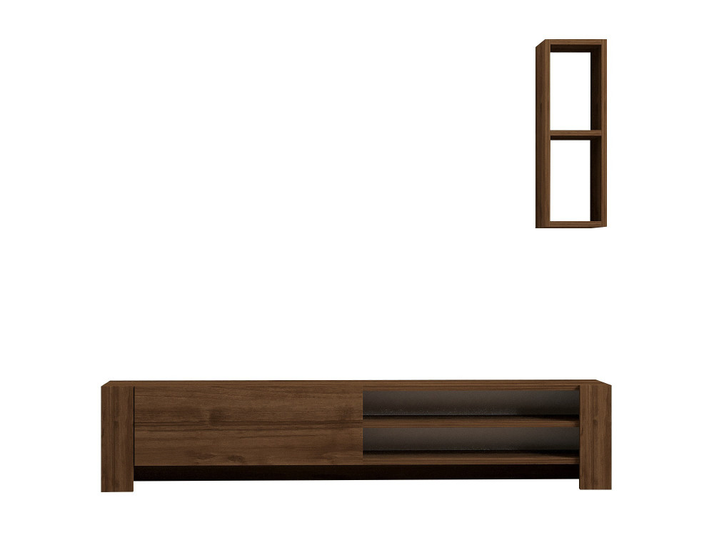TV-Möbel mit Wandregal aus Holz "Naz" - 160 x 26 x 33 cm - Braun