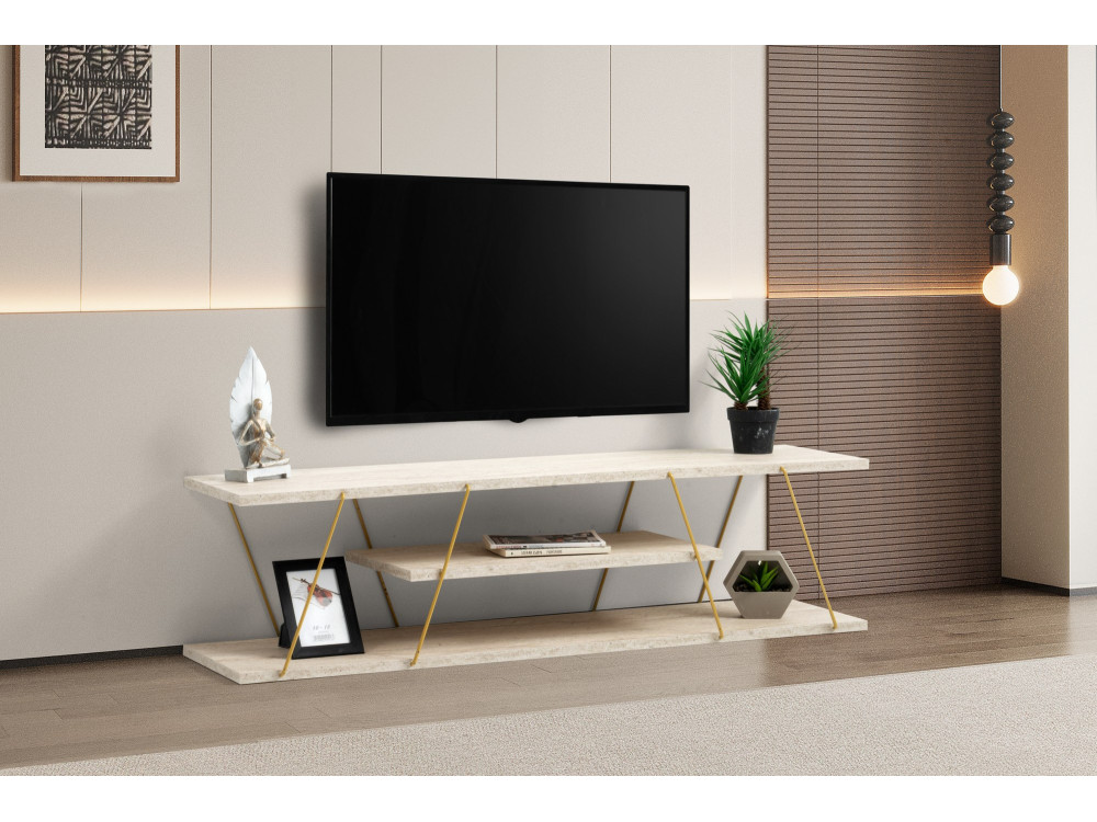 TV-Möbel aus Holz "Canaz" - 120 x 30 x 33 cm - Travertin