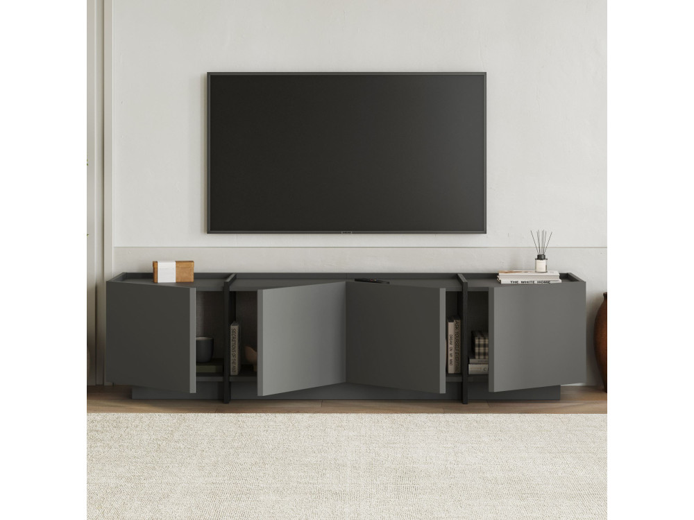 TV-Möbel aus Holz "Lowen" - 180 x 35 x 46 cm - Anthrazit / Schwarz