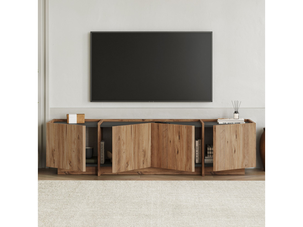 TV-Möbel aus Holz "Lowen" - 180 x 35 x 46 cm - Atlantikkiefer / Anthrazit