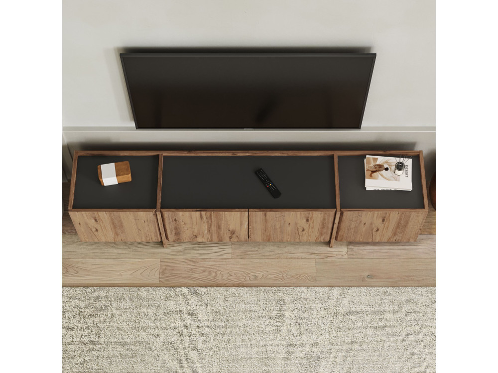 TV-Möbel aus Holz "Lowen" - 180 x 35 x 46 cm - Atlantikkiefer / Anthrazit