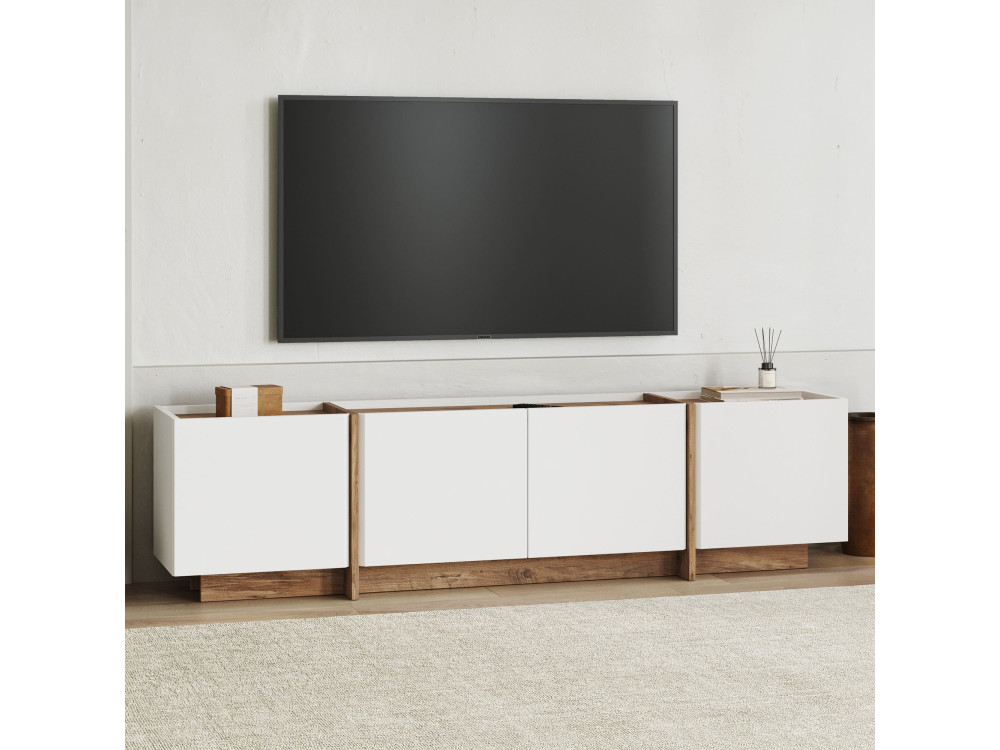 TV-Möbel aus Holz "Lowen" - 180 x 35 x 46 cm - Weiß / Atlantikkiefer