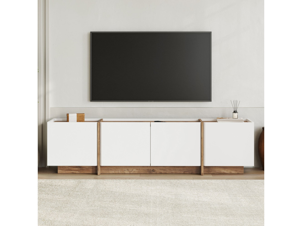 TV-Möbel aus Holz "Lowen" - 180 x 35 x 46 cm - Weiß / Atlantikkiefer