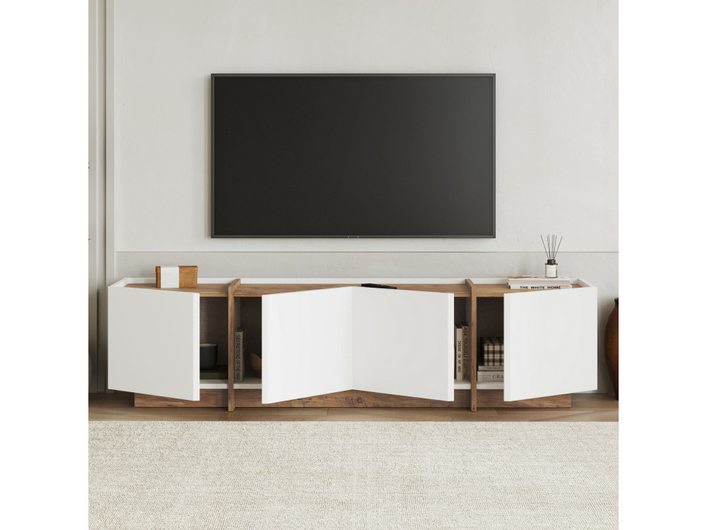 TV-Möbel aus Holz "Lowen" - 180 x 35 x 46 cm - Weiß / Atlantikkiefer