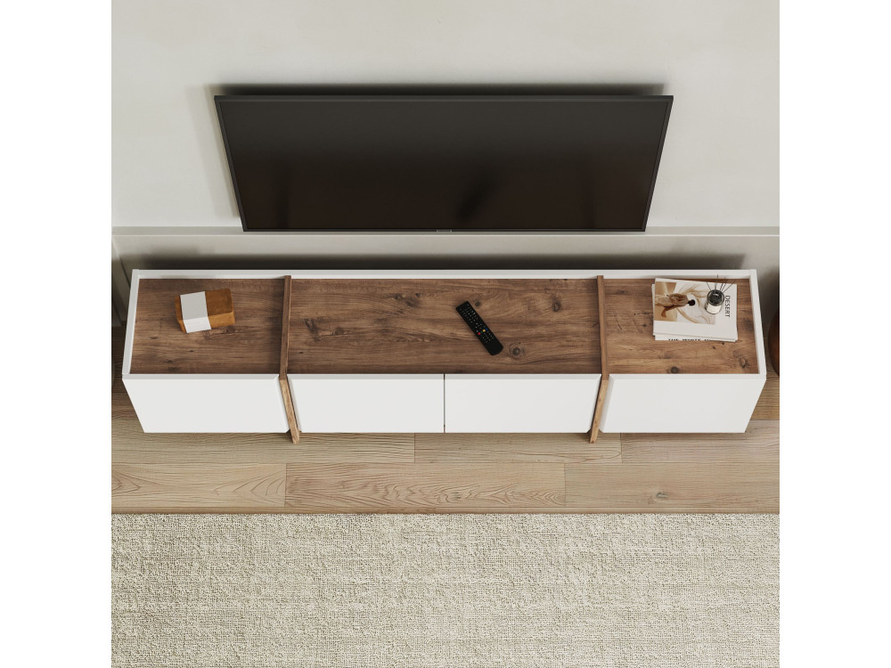 TV-Möbel aus Holz "Lowen" - 180 x 35 x 46 cm - Weiß / Atlantikkiefer