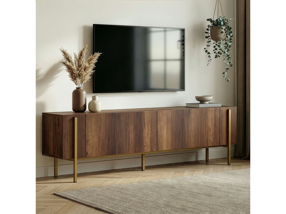 TV-Möbel aus Holz "Nexus" - 180 x 30 x 45 cm - Nussbaum Barock Gold