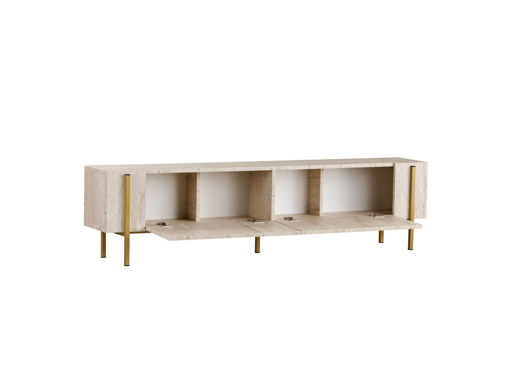 TV-Möbel aus Holz "Nexus" - 180 x 30 x 45 cm - Travertin / Gold