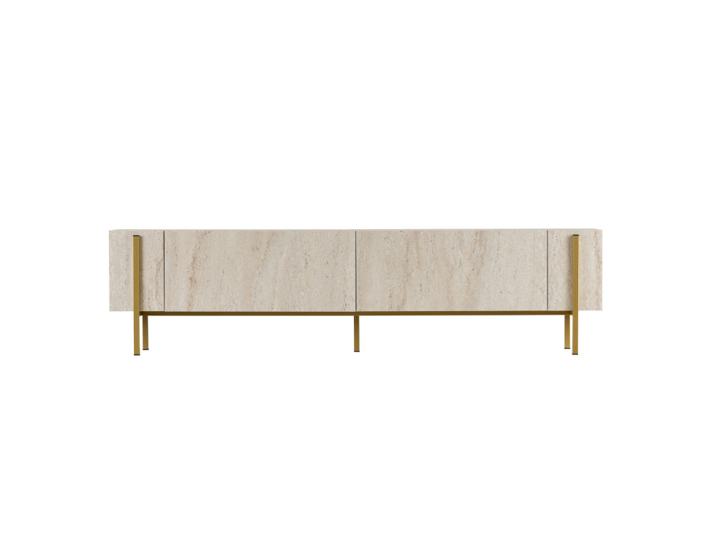 TV-Möbel aus Holz "Nexus" - 180 x 30 x 45 cm - Travertin / Gold