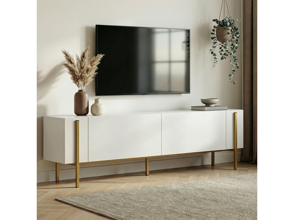 TV-Möbel aus Holz "Nexus" - 180 x 30 x 45 cm - Weiß / Gold