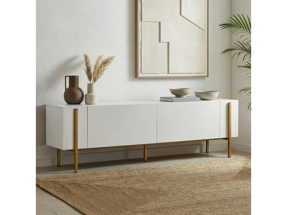 TV-Möbel aus Holz "Nexus" - 180 x 30 x 45 cm - Weiß / Gold