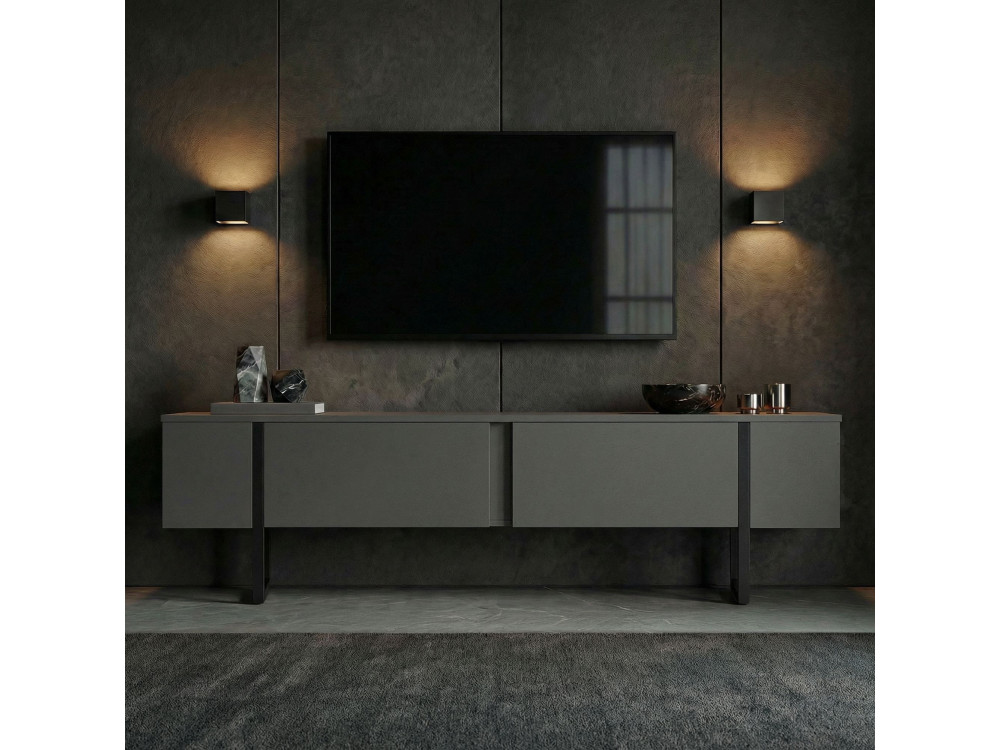 TV-Möbel aus Holz "Onera" - 180 x 30 x 50 cm - Anthrazit / Schwarz