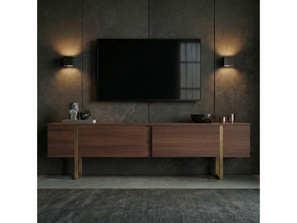 TV-Möbel aus Holz "Onera" - 180 x 30 x 50 cm - Nussbaum / Gold
