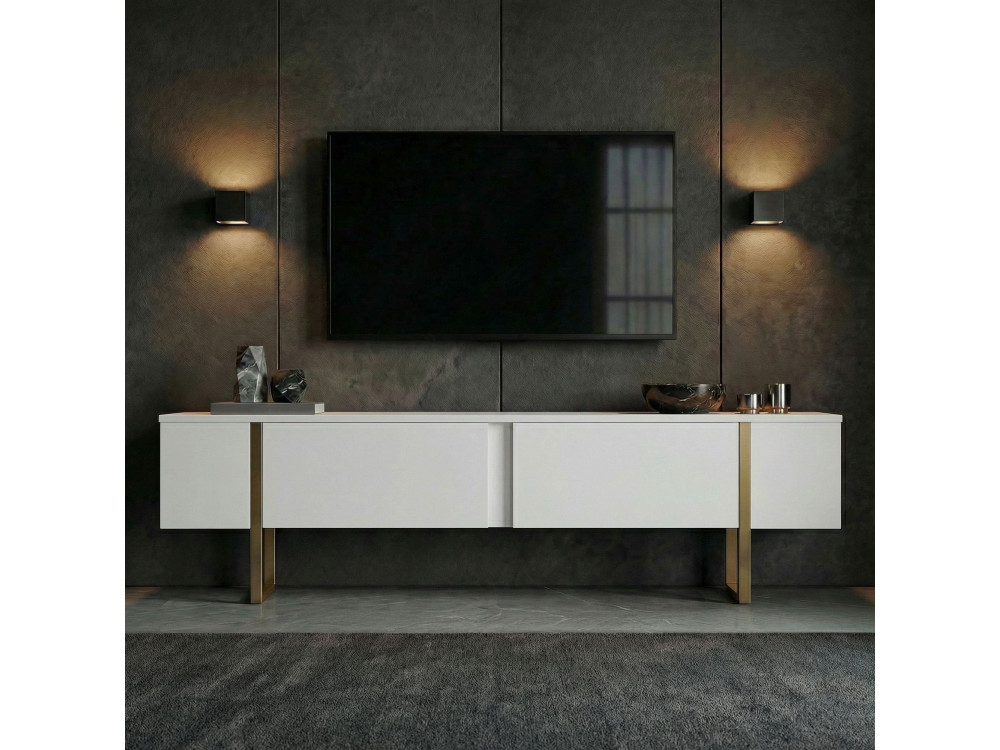 TV-Möbel aus Holz "Onera" - 180 x 30 x 50 cm - Weiß / Gold