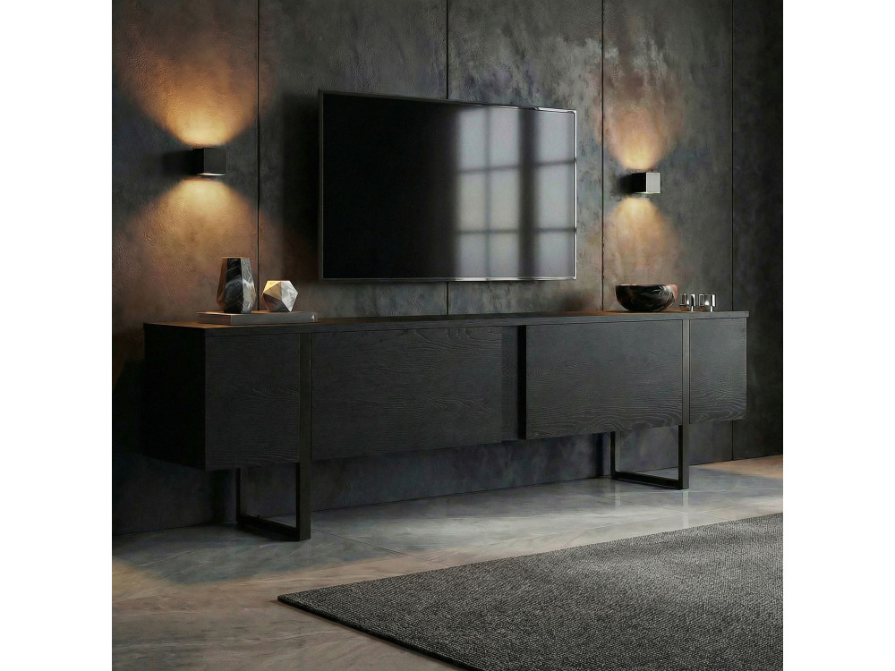 TV-Möbel aus Holz "Onera" - 180 x 30 x 50 cm - Holz Schwarz / Schwarz