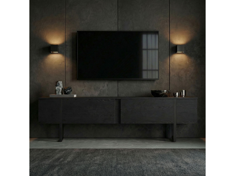 TV-Möbel aus Holz "Onera" - 180 x 30 x 50 cm - Holz Schwarz / Schwarz