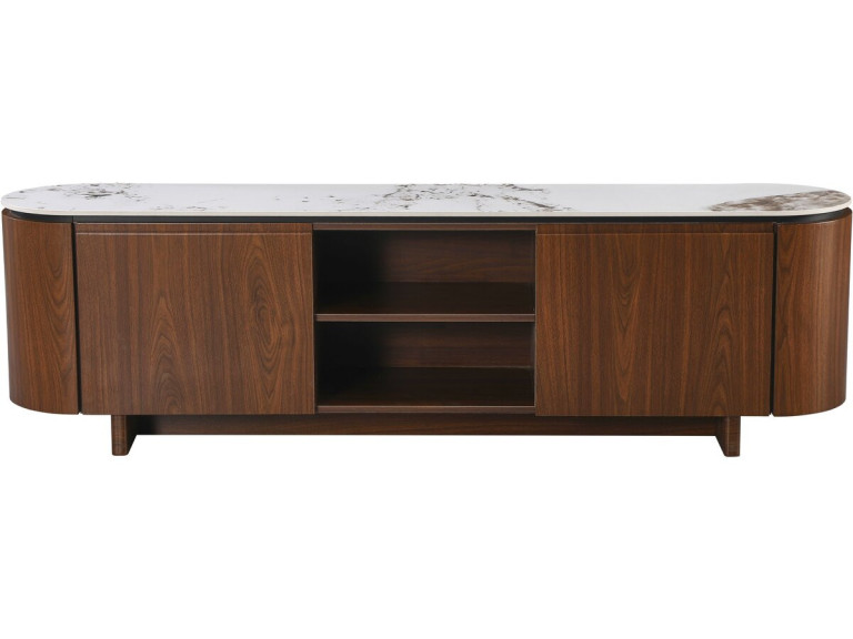 TV-Möbel aus Holz mit Keramikplatte "Stonea" - 200 x 40 x 55 cm - Braun