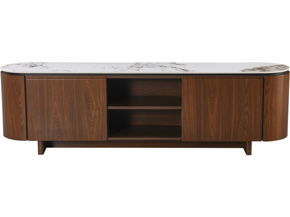 TV-Möbel aus Holz mit Keramikplatte "Stonea" - 200 x 40 x 55 cm - Braun