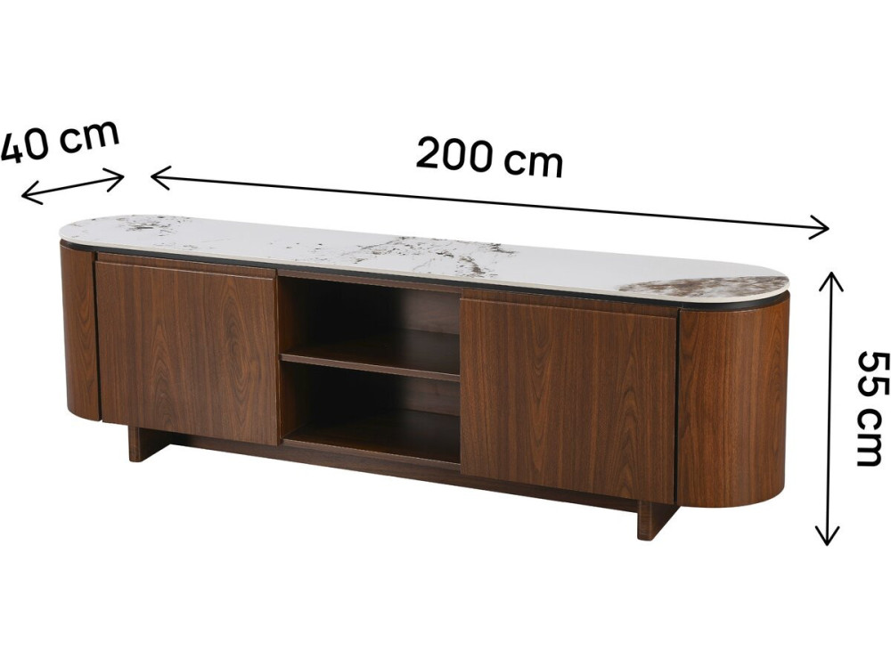 TV-Möbel aus Holz mit Keramikplatte "Stonea" - 200 x 40 x 55 cm - Braun