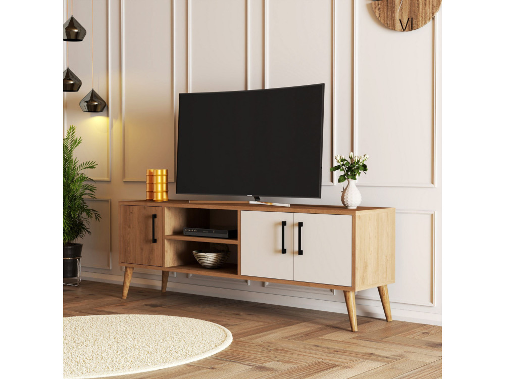 TV-Möbel aus Holz "Exxen" - 150 x 34 x 52 cm - Weiß