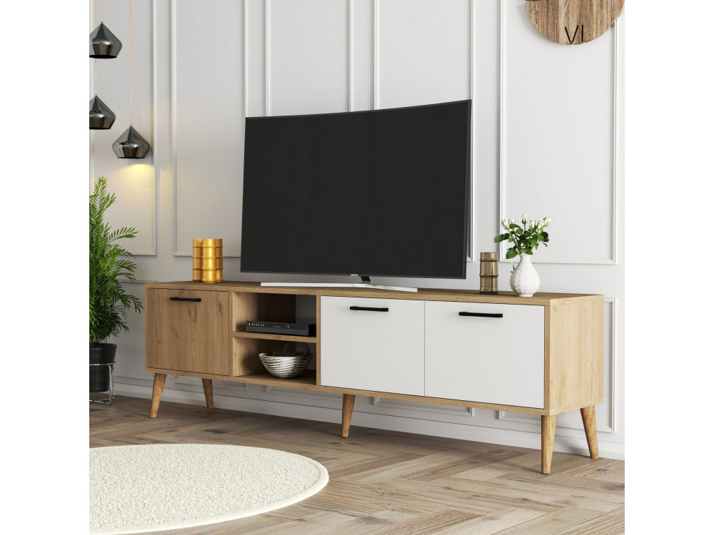 TV-Möbel aus Holz "Exxen" - 180 x 35 x 53 cm - Weiß