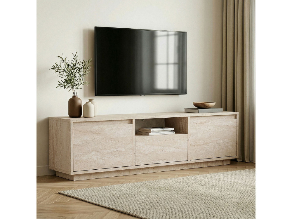 TV-Möbel aus Holz "Sentinel" - 160 x 30 x 42 cm - Travertin
