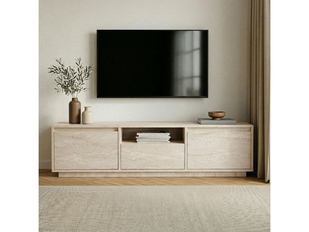 TV-Möbel aus Holz "Sentinel" - 160 x 30 x 42 cm - Travertin