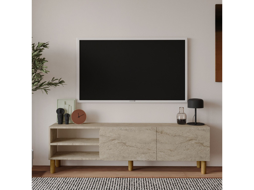 TV-Möbel aus Holz "River" - 150 x 31 x 48 cm - Travertin