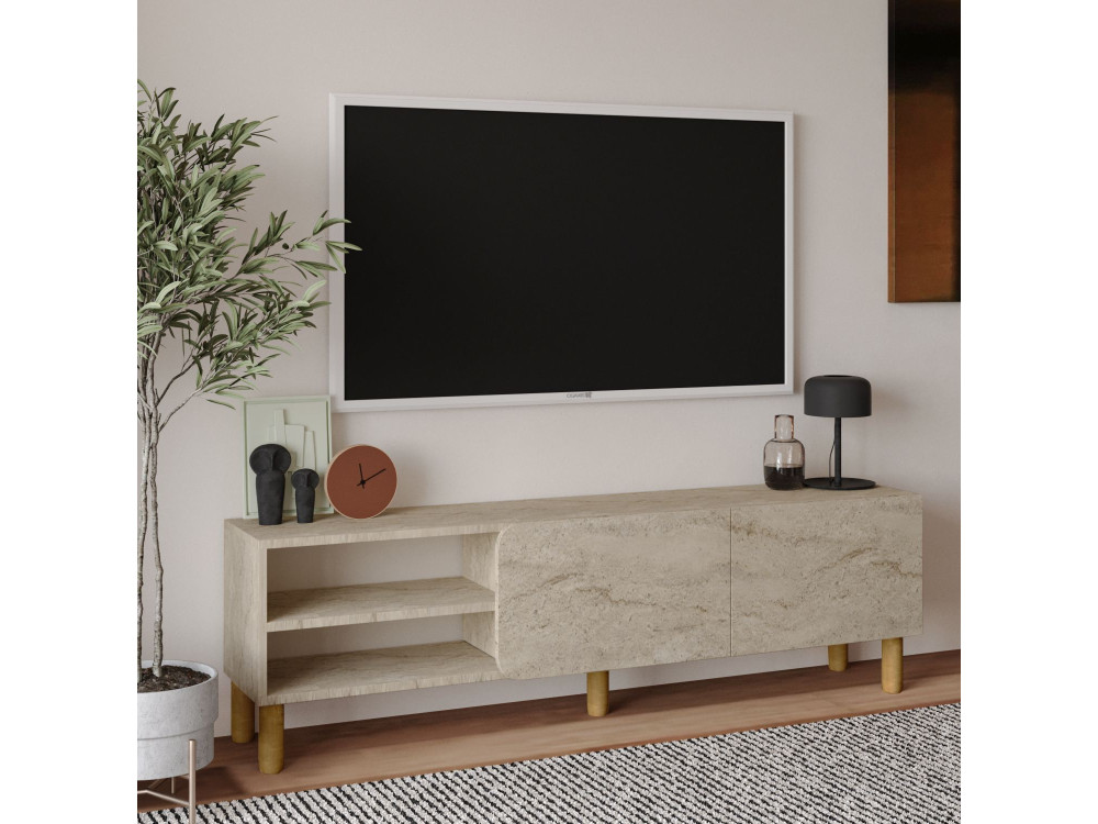 TV-Möbel aus Holz "River" - 150 x 31 x 48 cm - Travertin