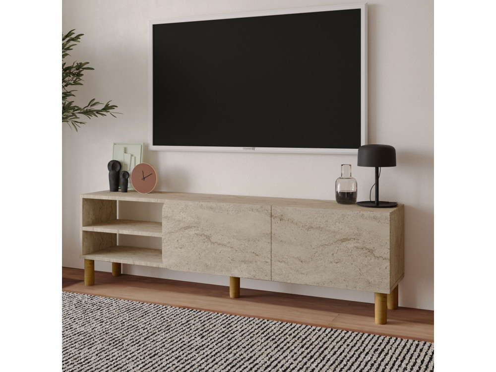 TV-Möbel aus Holz "River" - 150 x 31 x 48 cm - Travertin