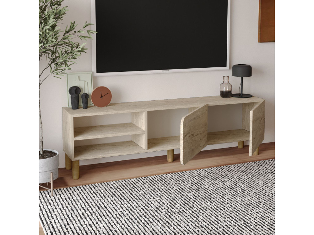 TV-Möbel aus Holz "River" - 150 x 31 x 48 cm - Travertin