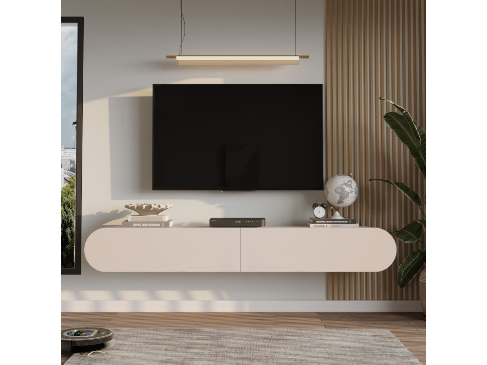 TV-Möbel aus Holz "LUM1" - 180 x 31 x 29 cm - Creme