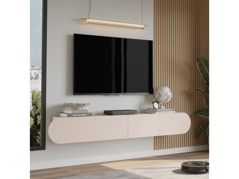 TV-Möbel aus Holz "LUM1" - 180 x 31 x 29 cm - Creme