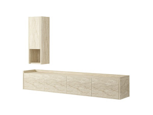 TV-Möbel mit Wandregal aus Holz "Sema" - 160 x 30 x 35 cm - Travertin