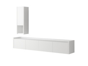 TV-Möbel mit Wandregal aus Holz "Sema" - 160 x 30 x 35 cm - Weiß