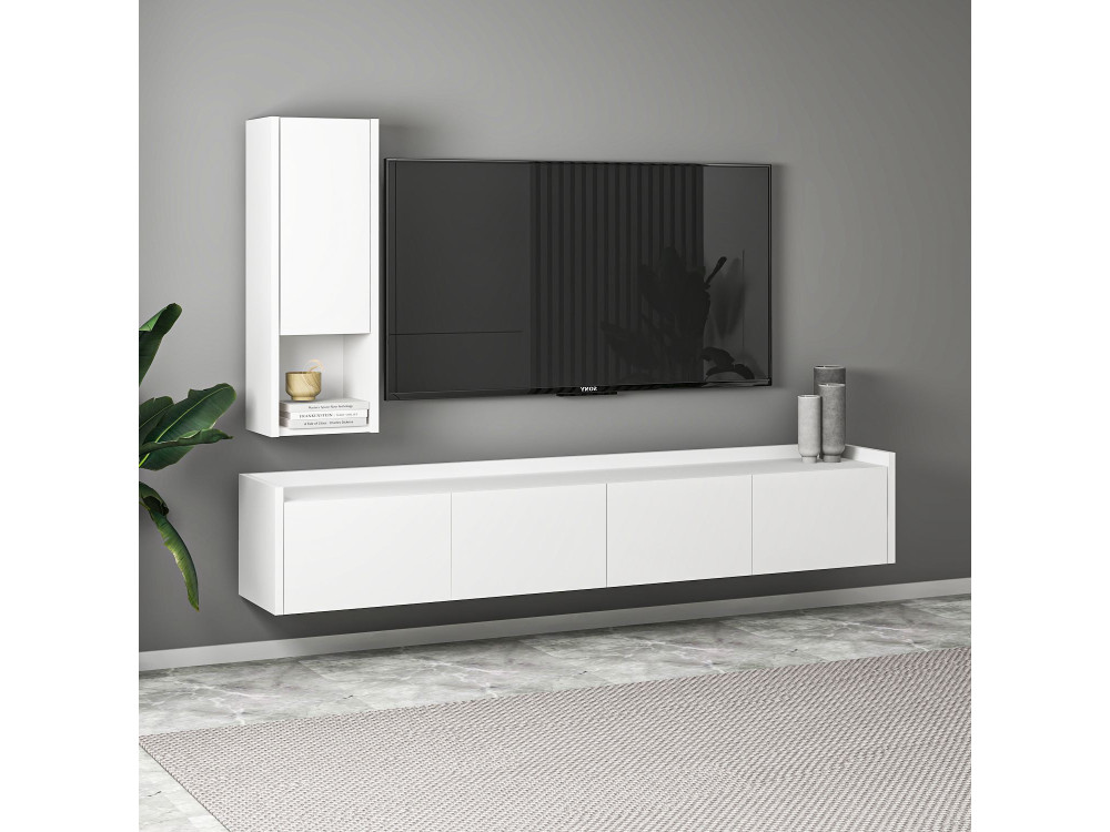 TV-Möbel mit Wandregal aus Holz "Sema" - 160 x 30 x 35 cm - Weiß